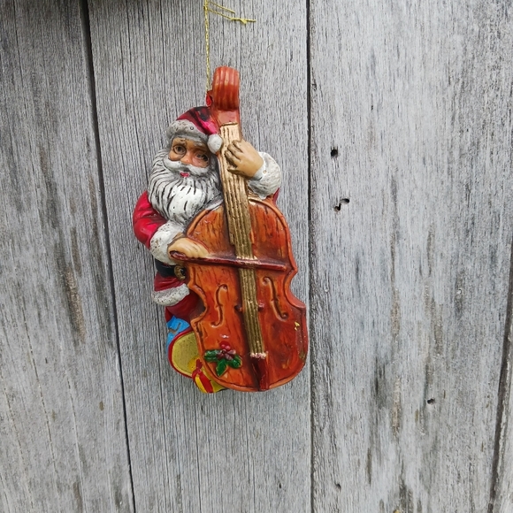 Vintage Santa Claus Playing Cello Mini Blow Mold Christmas Hanging Ornament - Picture 1 of 5